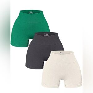 Women’s High Waist 3 Piece Yoga Ribbed Seamless Workout Shorts Size Small